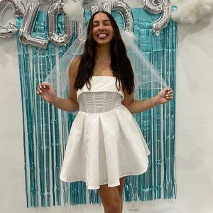 COPY - Showpo Valora Mini Dress  - Strapless Fit and Flare Satin White Dress